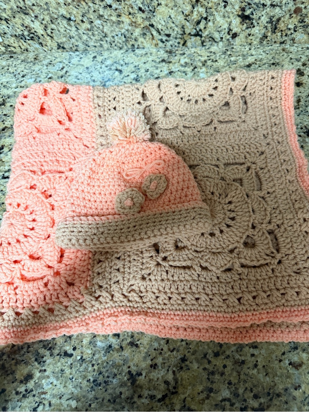 Handmade Pink and Cream Baby Pom-Pom Hat